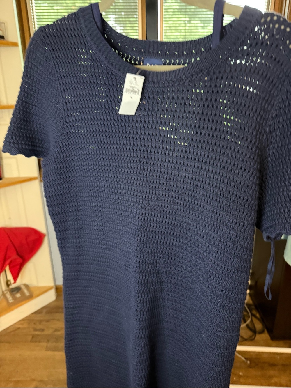GAP NWT navy blue Crochet Short Sleeve Midi Dress - Picture 3 of 9